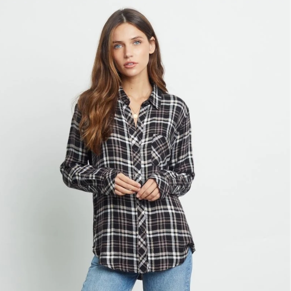 Rails Hunter Light Flannel Shirt Midnight Blush Ivory Plaid Women's XS